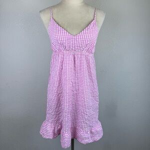 Wunder Love Pink Gingham Elastic‎ Waist Flutter Hem Mini Dress